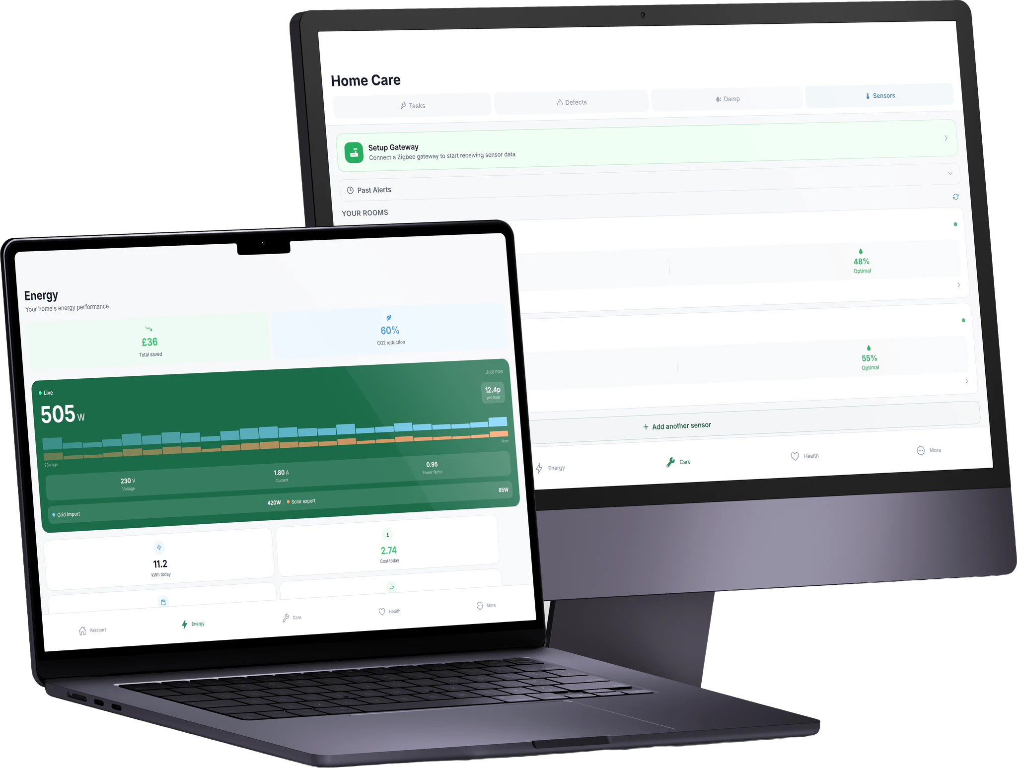 HomePassport energy and sensors on MacBook and iMac